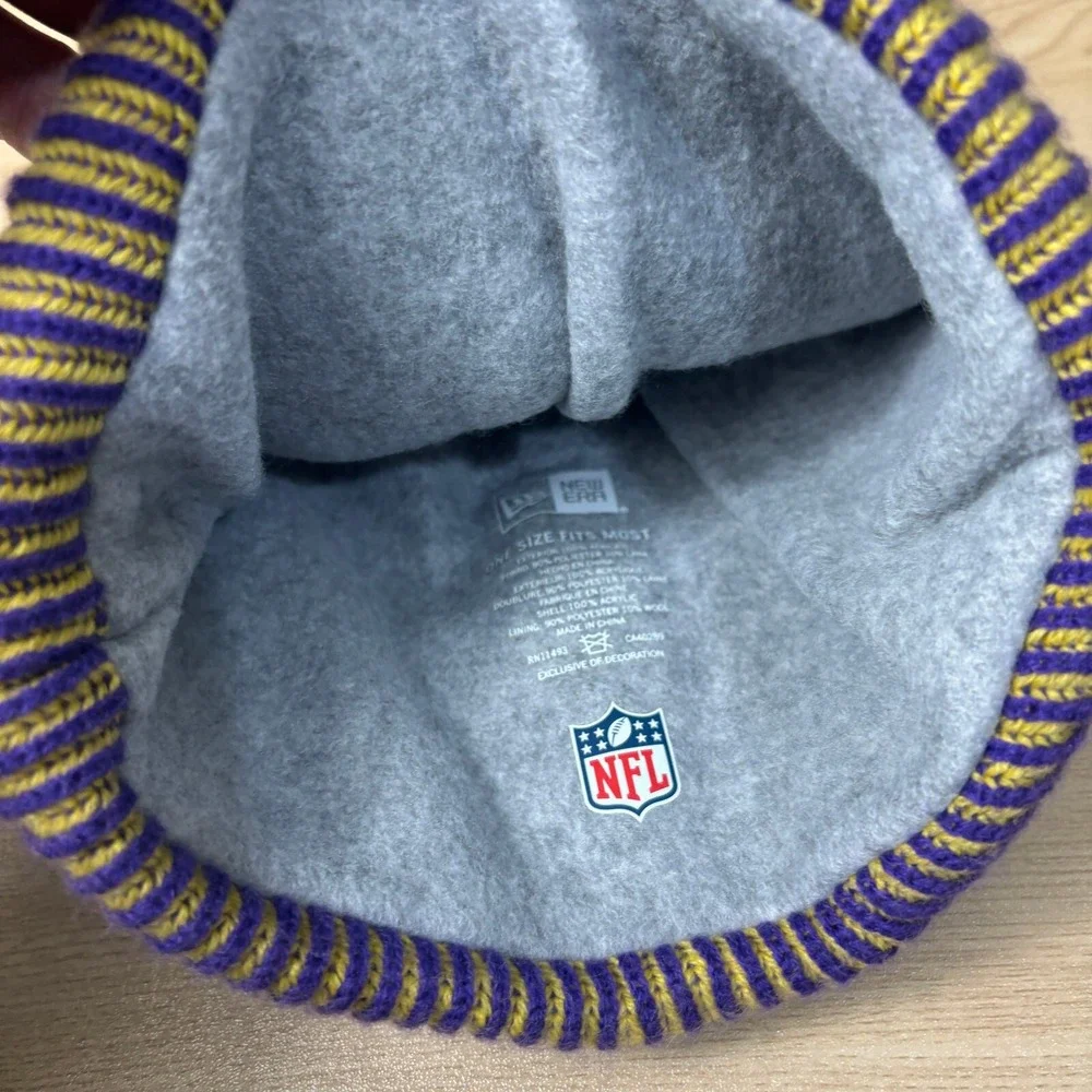 Minnesota Vikings Beanie Winter‎ Hat Mens Purple Gold NFL Football Fleece Lined